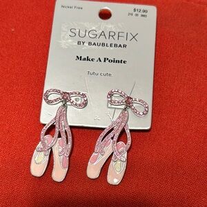 Pink and Silver Ballet Pointe Earrings